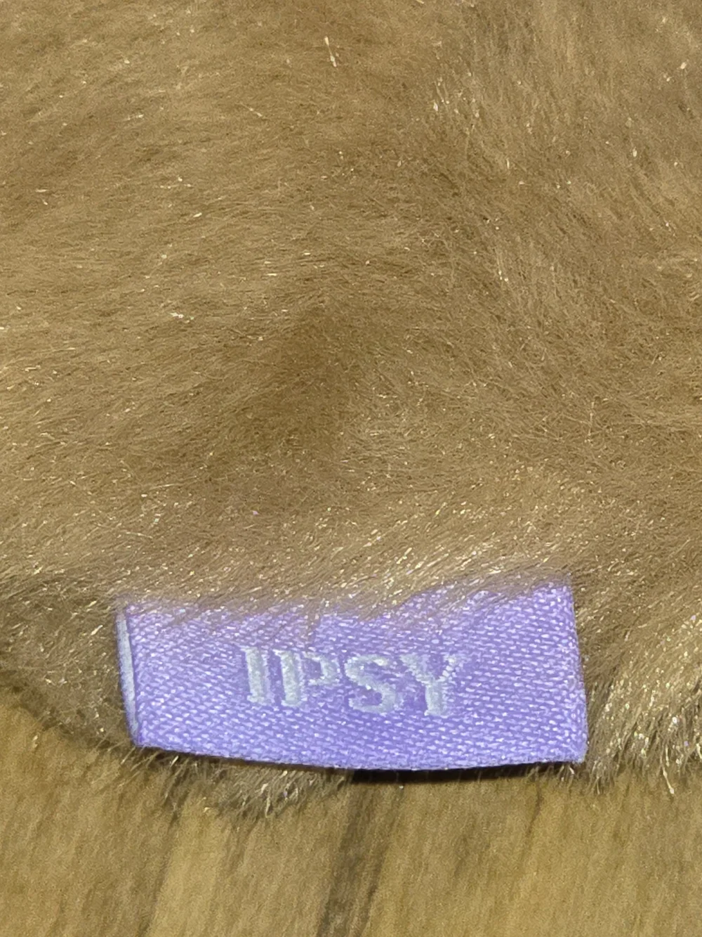 IPSY Caramel Faux Fur Glam Bag Clutch Lavender Crystal Zipper